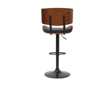 Tabouret de bar design réglable pivotant 360° noir et bois foncé BASILE