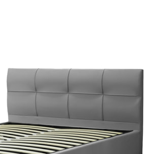 Lit coffre Macao avec tête de lit | Espace de Stockage jusqu'à 900 L | Robuste et Large Angle d’Ouverture | Simili Cuir | Gris