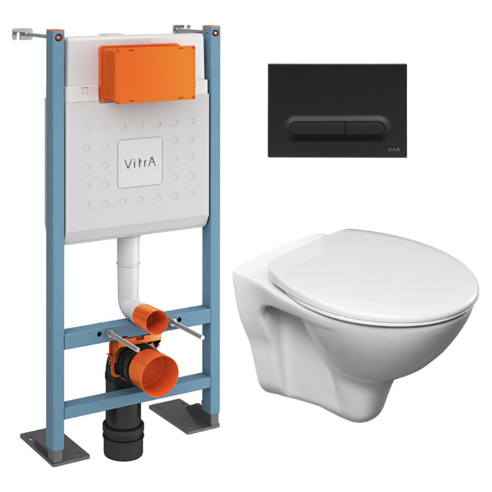 Pack WC Bâti-support autoportant V-Fix Core + WC suspendu Jika Neo avec abattant + Plaque noire mat (VFTFSLPRO6)
