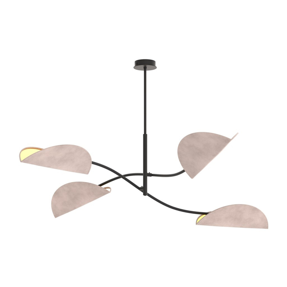 Lampada a sospensione Lotus in acciaio nero e velluto grigio