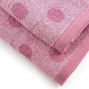INTRECCI HOME Set Bagno Asciugamani Viso+Ospite, in Puro Cotone 450, Morbidezza Extra, Lavorazione Jacquard, Design a Pois, Elegante e Confortevole