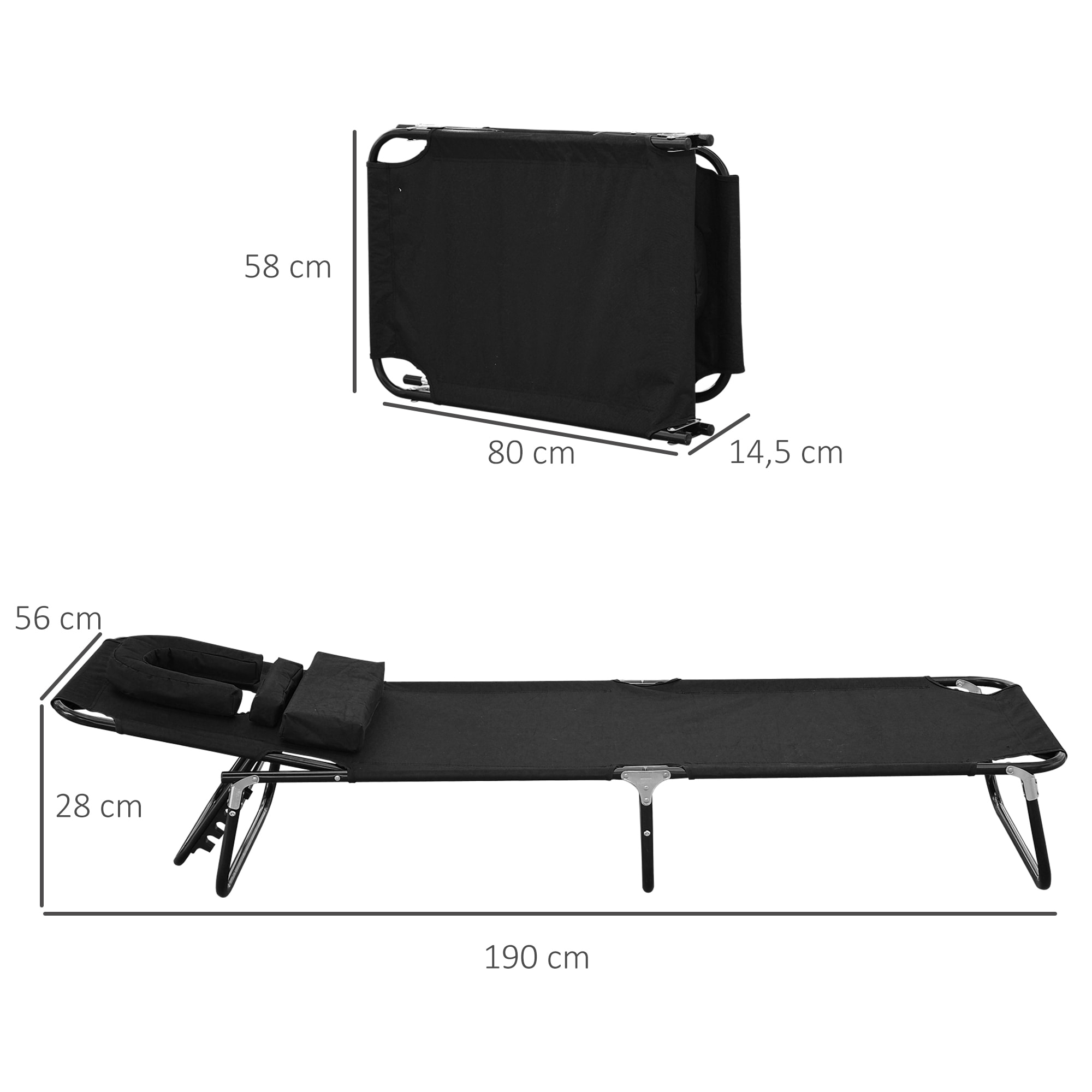 Tumbona Reclinable para Playa de Oxford 190x56x28cm Negro