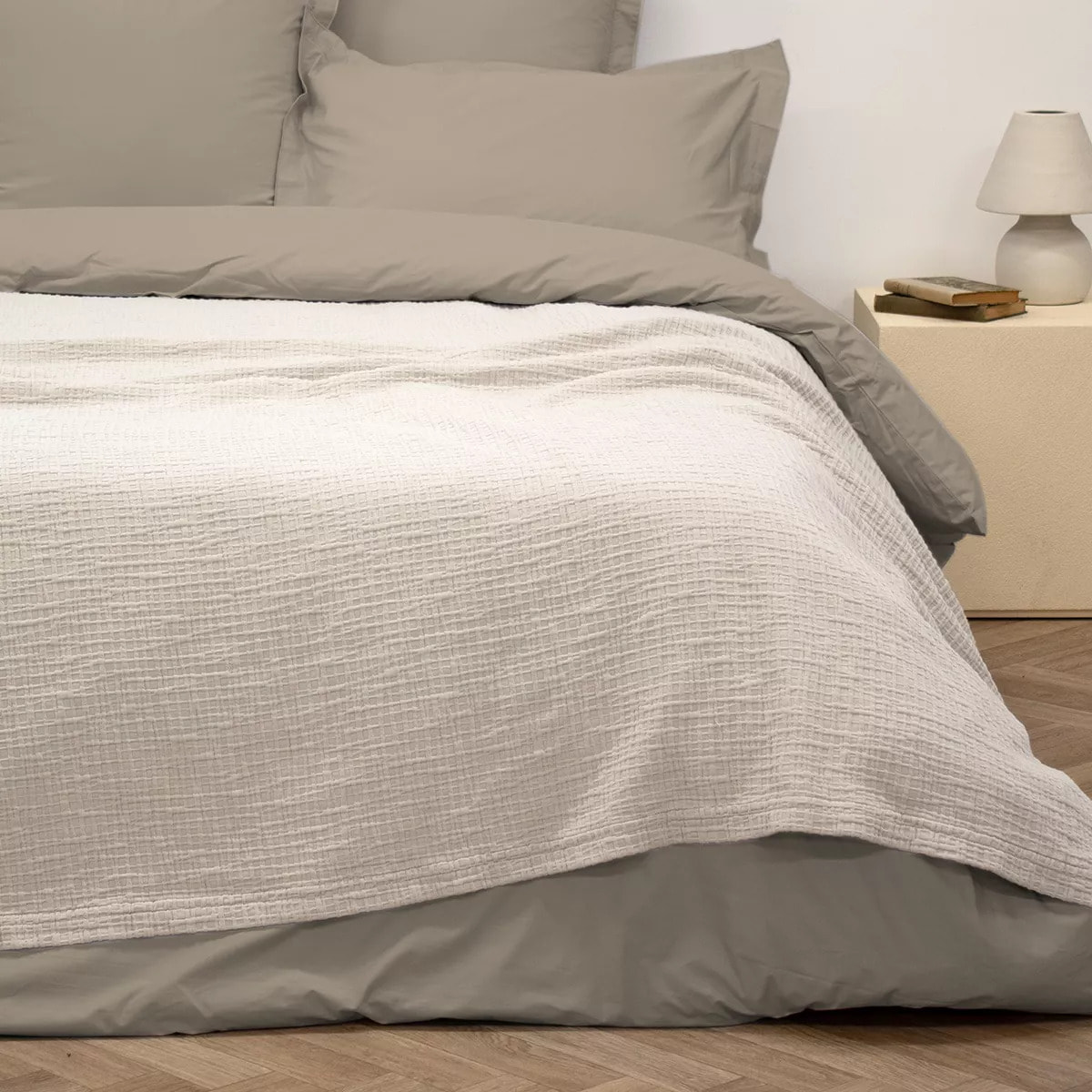 Couvre-lit pur coton lavé 450 g/m² uni beige Zoa sable