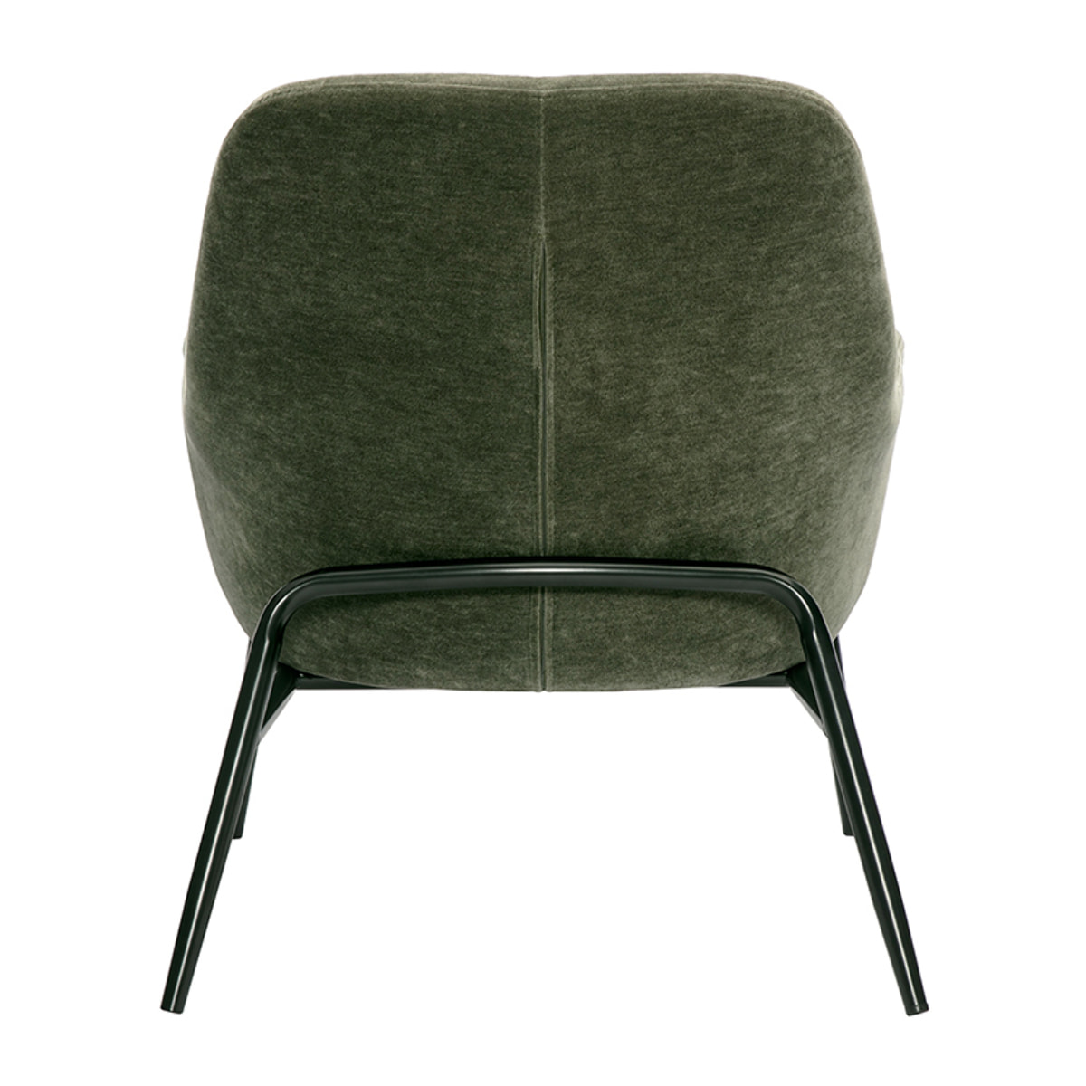 Fauteuil design en tissu effet velours vert kaki et métal noir MAXINE