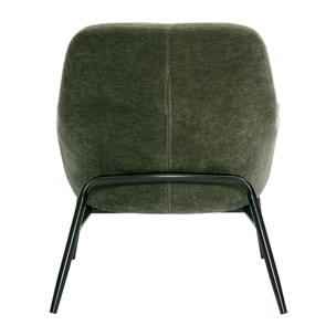 Fauteuil design en tissu effet velours vert kaki et métal noir MAXINE