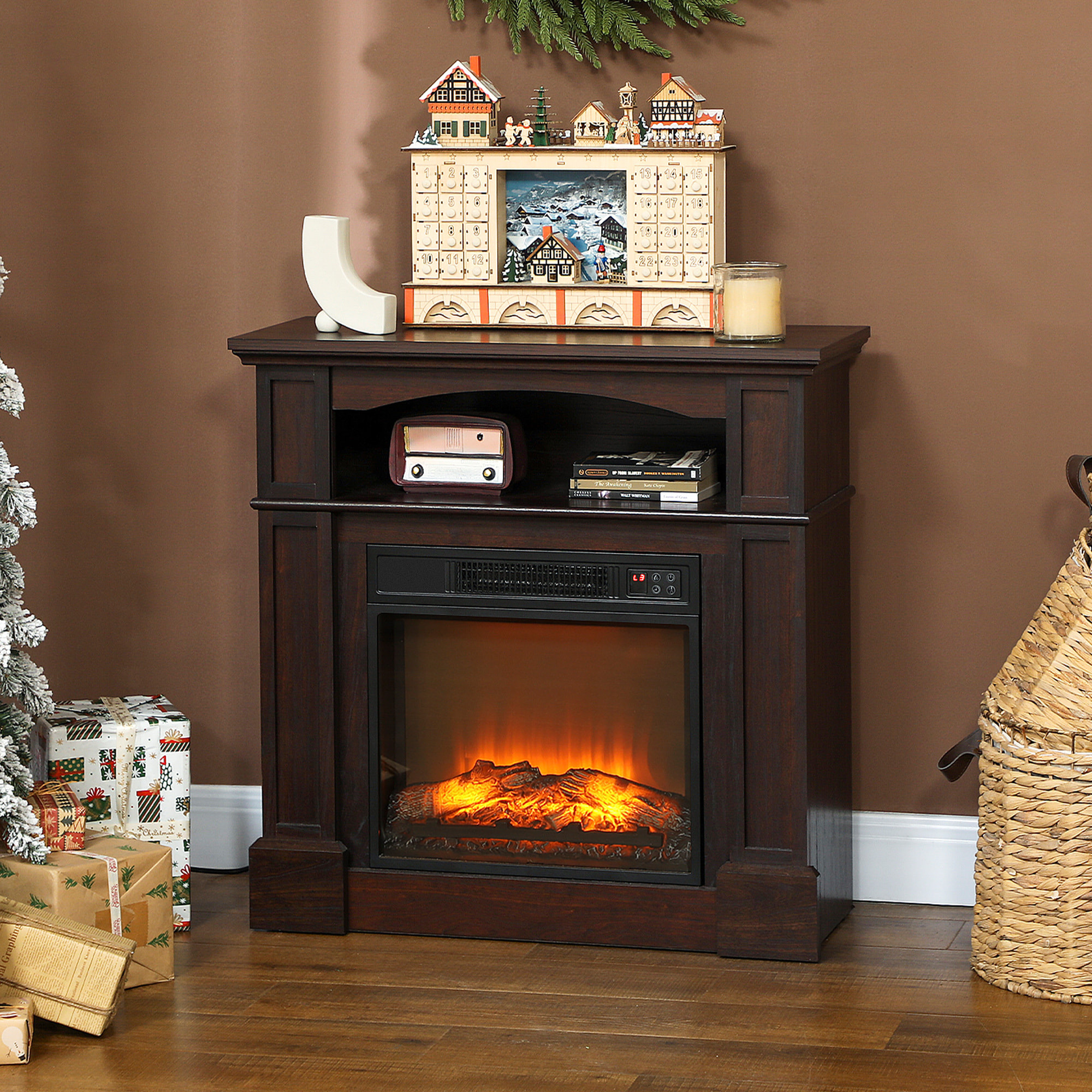 Cheminée électrique XL style classique chic 1800W  effet flammes LED réglable télécommande effet bois