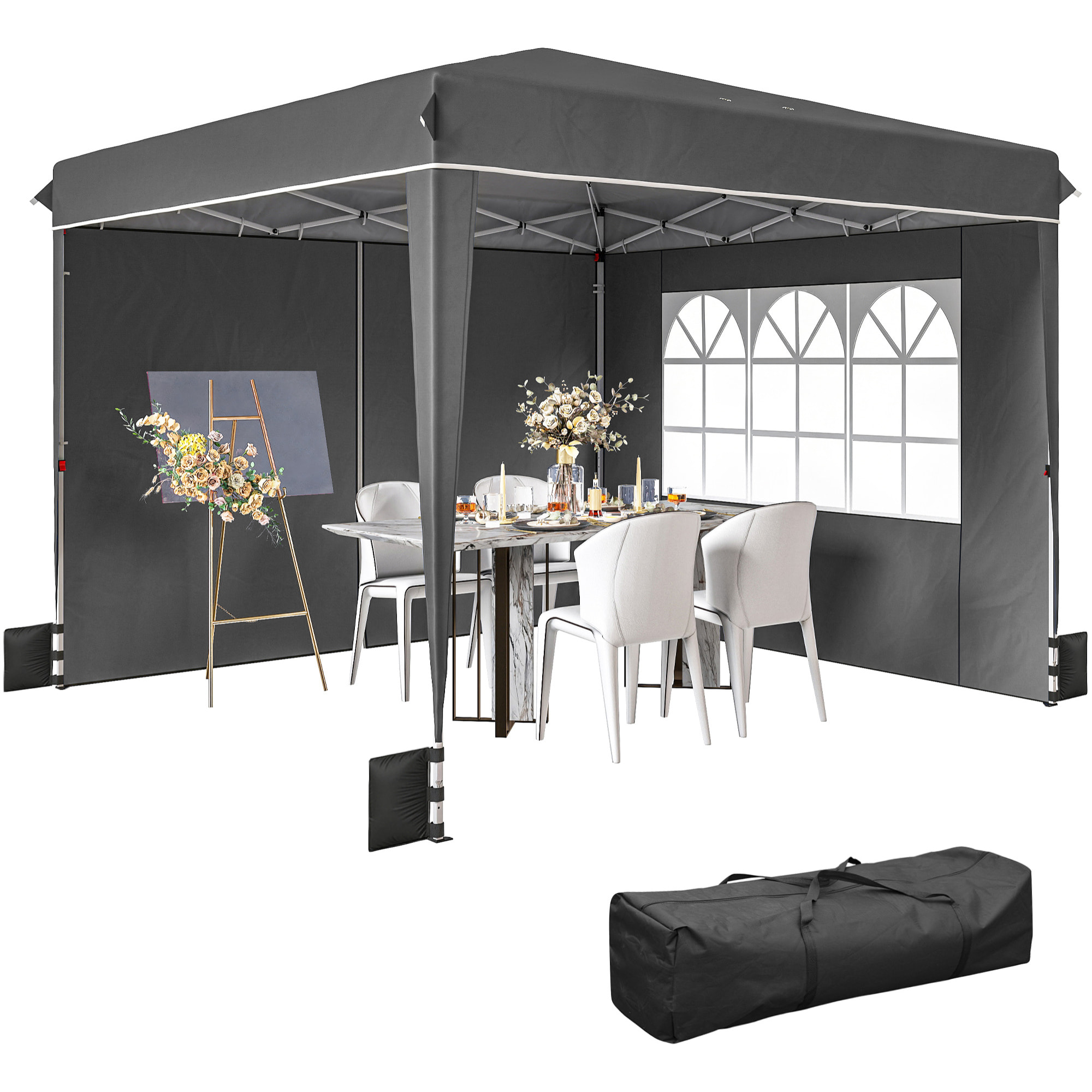 Tonnelle barnum pliable pop-up 3 x 3 m sacs de lestage et transport inclus gris