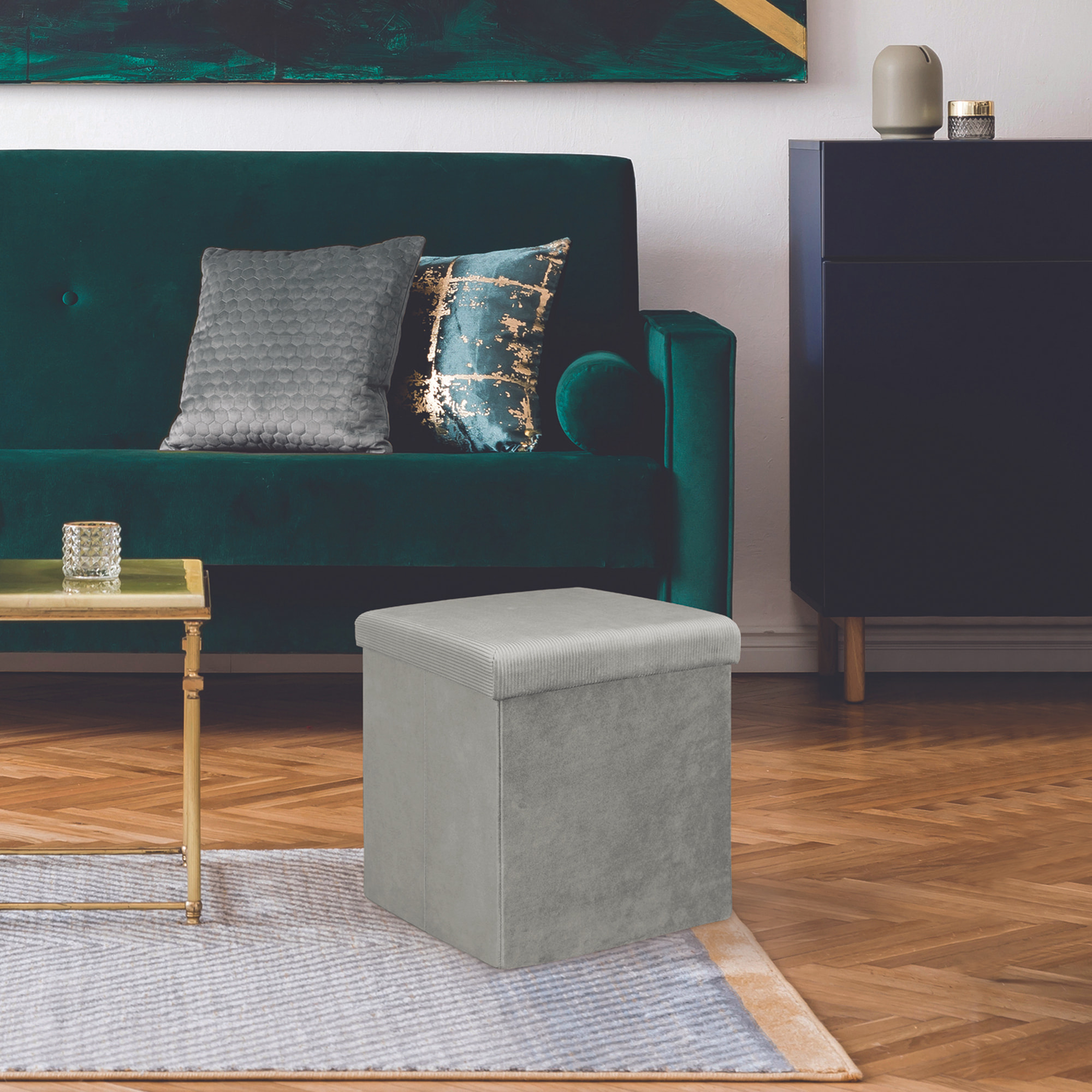 Coffre Pouf Pliable Velours Cotele Giulia Grism4