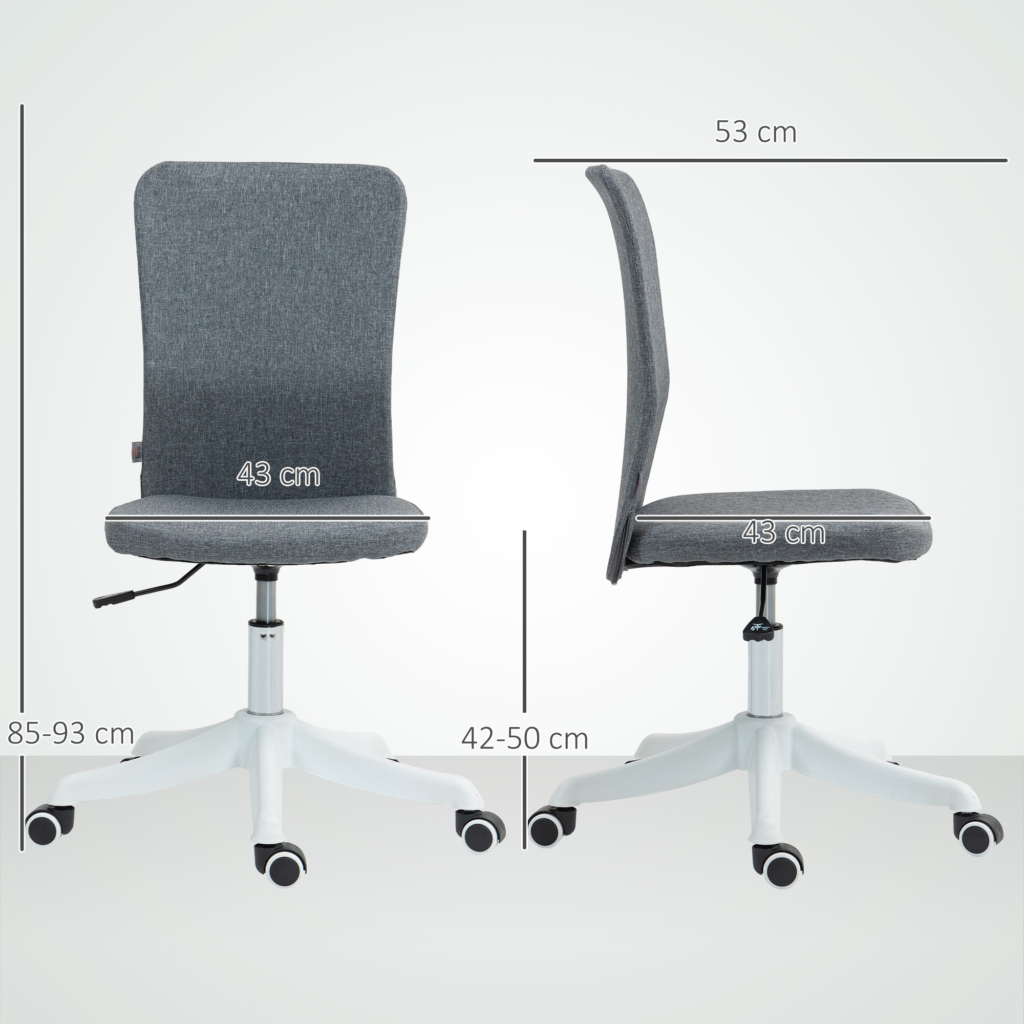 Silla de Escritorio sin Brazos Silla de Oficina Giratoria Tapizado en Lino Sintético con Altura Ajustable para Estudio Dormitorio Tocador Carga 120 kg Gris