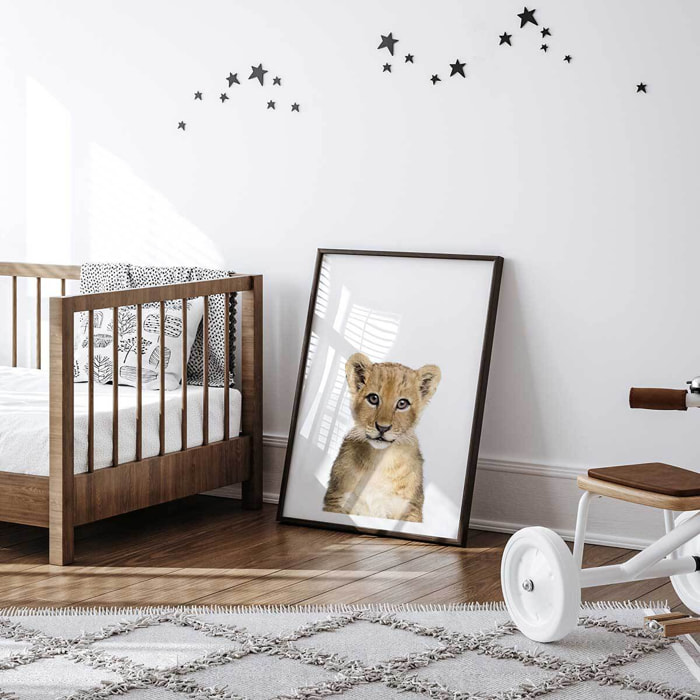 Affiche enfant bébé lionceau  Affiche + cadre en bois - Noir