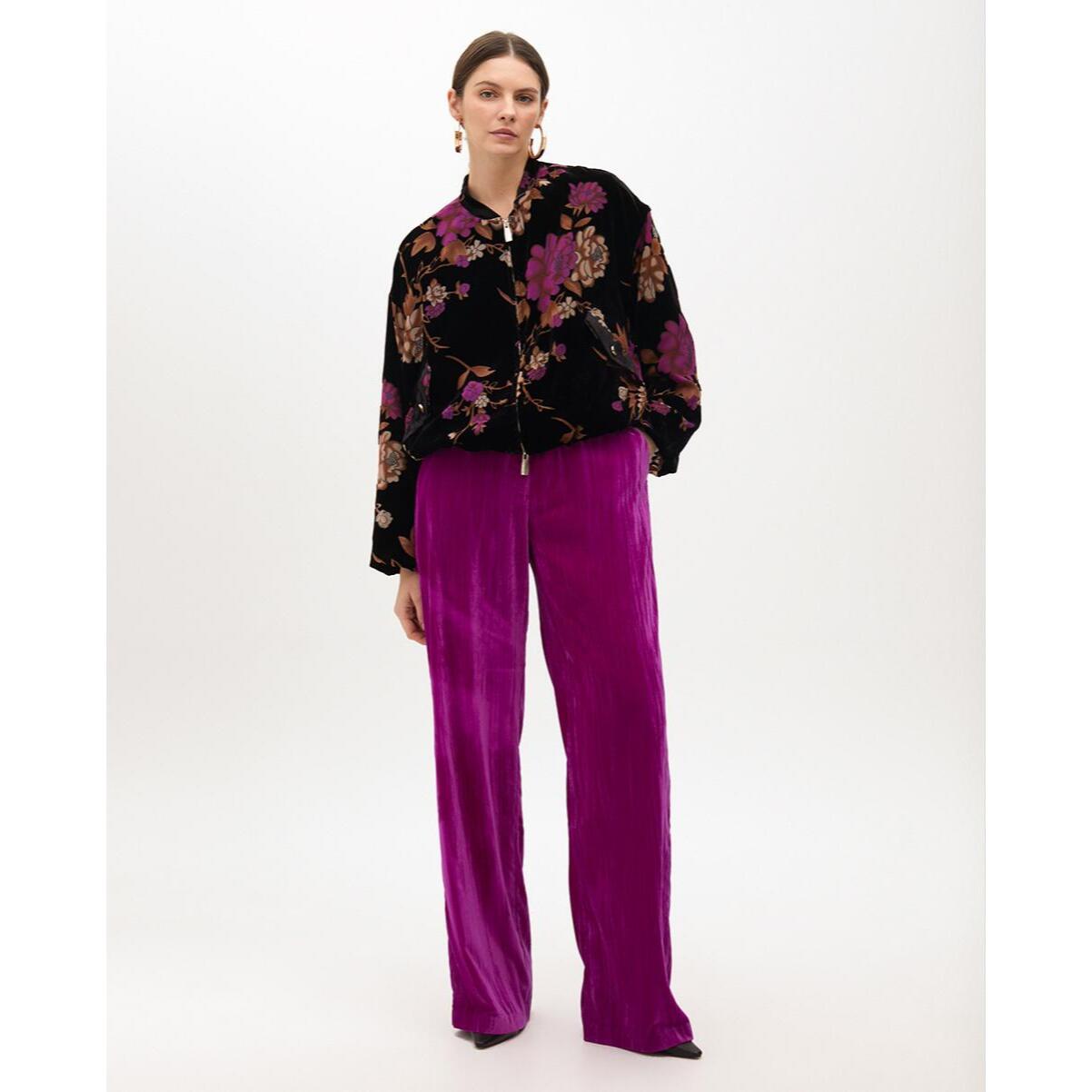 Bomber in velluto devoré con stampa floreale