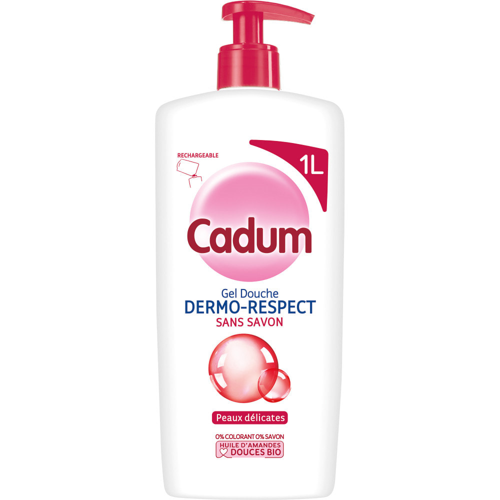 Lot de 6 - Cadum Gel Douche Dermo-Respect Sans Savon Huile d'Amandes Douces Bio 1L