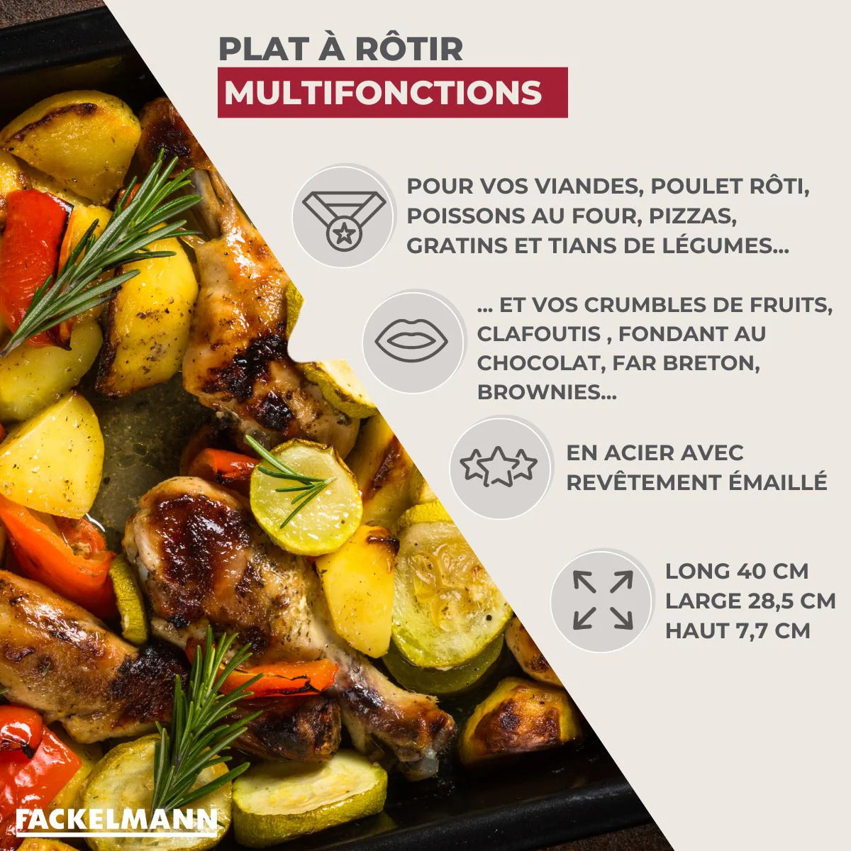 Plat à four émaillé 40,5 cm x 28,5 cm Fackelmann