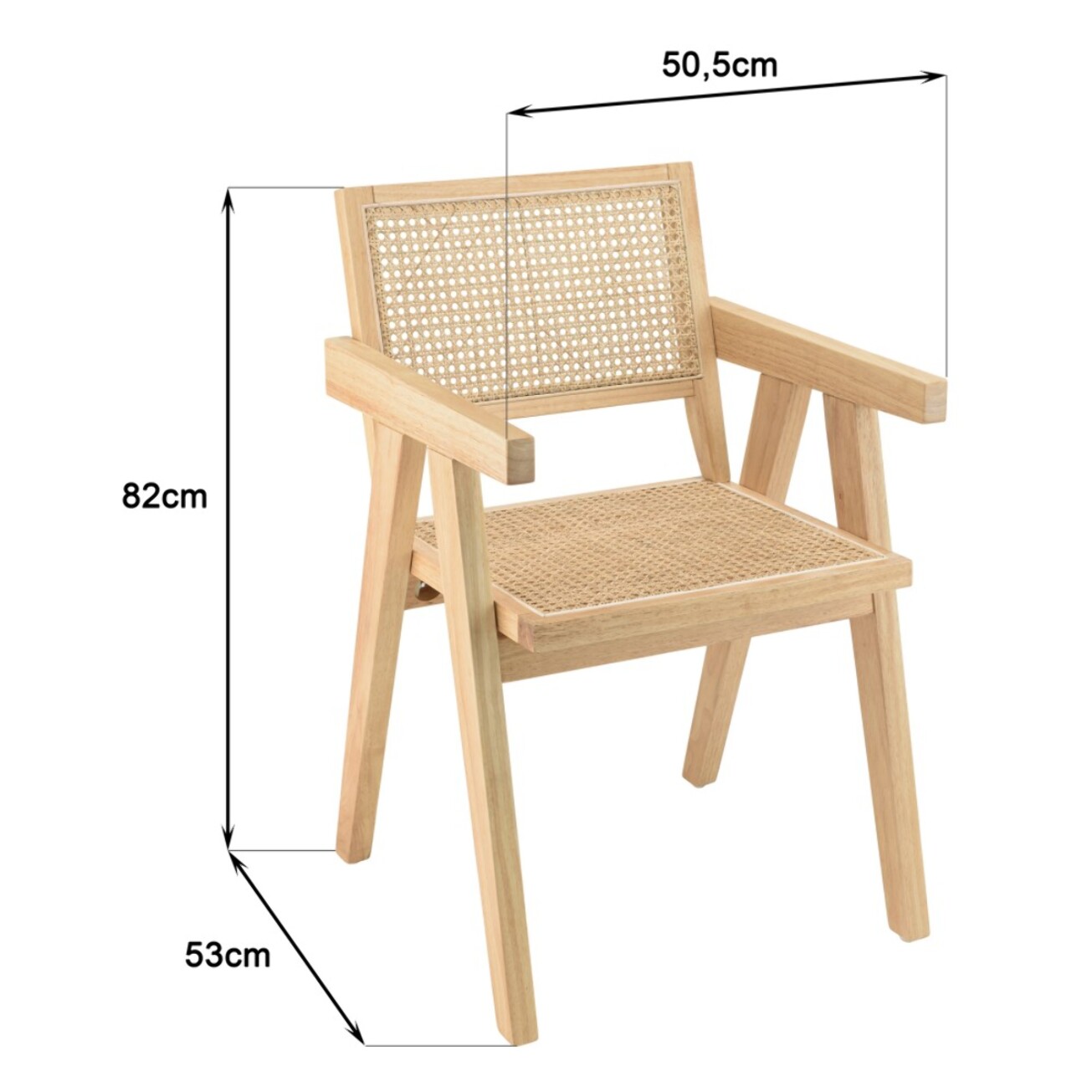 AGATHE - Fauteuil en bois d'Hévéa clair dossier et assise rotin naturel