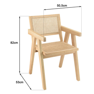AGATHE - Fauteuil en bois d'Hévéa clair dossier et assise rotin naturel