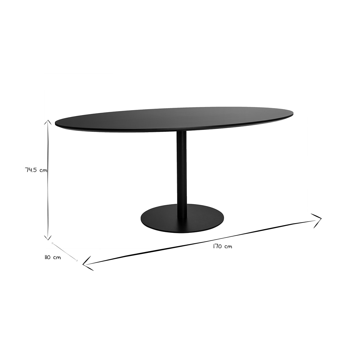 Table à manger design noire ovale L170 cm HALIA