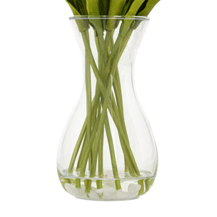 Composition tulipes avec vase "Hector" blanc H28,5cm