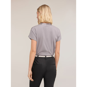 Motivi - T-shirt bimaterica con scollo a V - Grigio