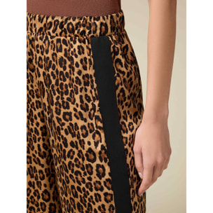 Oltre - Pantaloni in raso animalier - Marrone