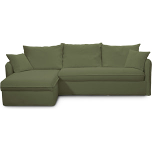 Canapé d'angle convertible express déhoussable 5 places en tissu bouclette - GINA
