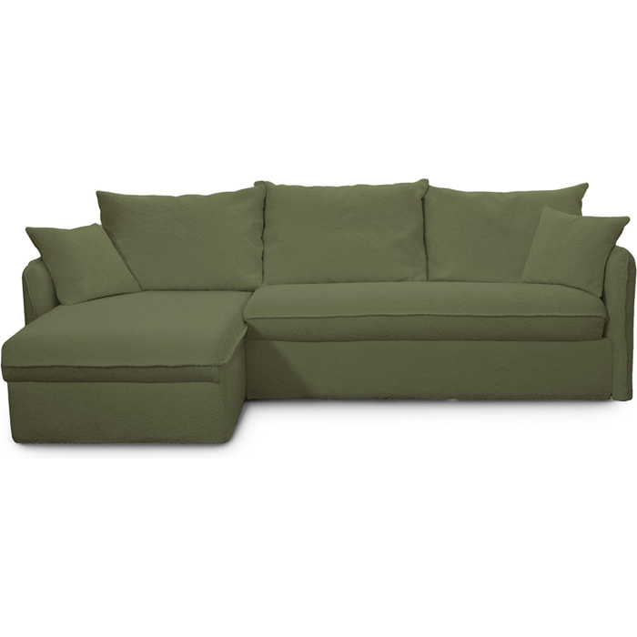 Canapé d'angle convertible express déhoussable 5 places en tissu bouclette - GINA