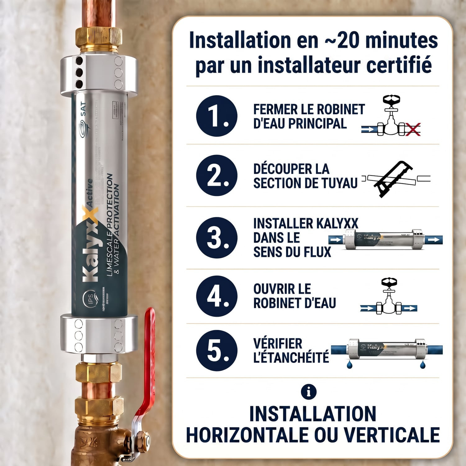 Alternative adoucisseur d'eau KalyxX Active 1"+3/4"+1/2" (IPSKXFRABG11234)