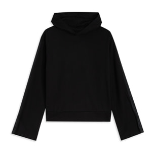 Felpa donna con cappuccio e maniche con banda logata