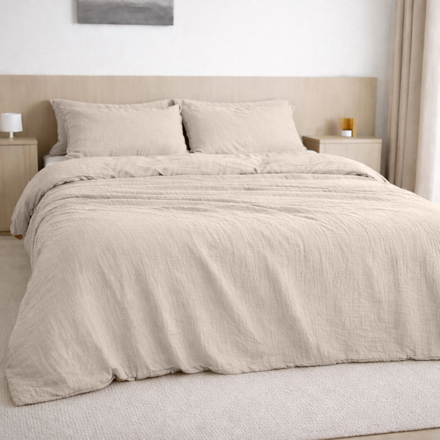 Drap housse bonnet:30cm 100% gaze de coton lavé ecru naturel