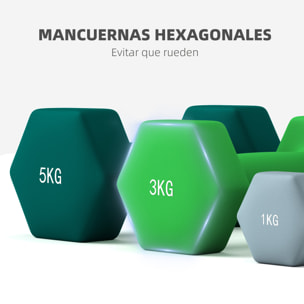 Juego de Mancuernas 2 x1kg 2 x3kg 2 x5kg Mancuernas Hexagonal con Soporte de Almacenamiento para Ejercicio Entrenamiento en Casa Gimnasio Multicolor