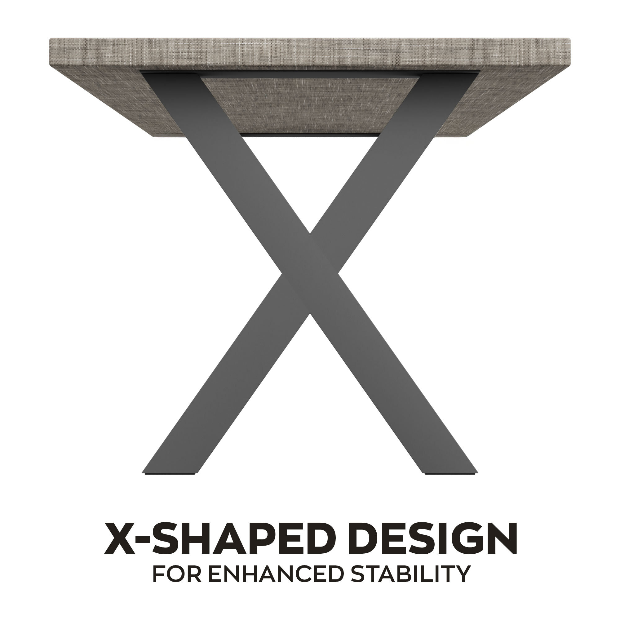 Tavolo da pranzo in legno e metallo con piedi x-shaped nero 160x90 cm Grigio Testurizzato