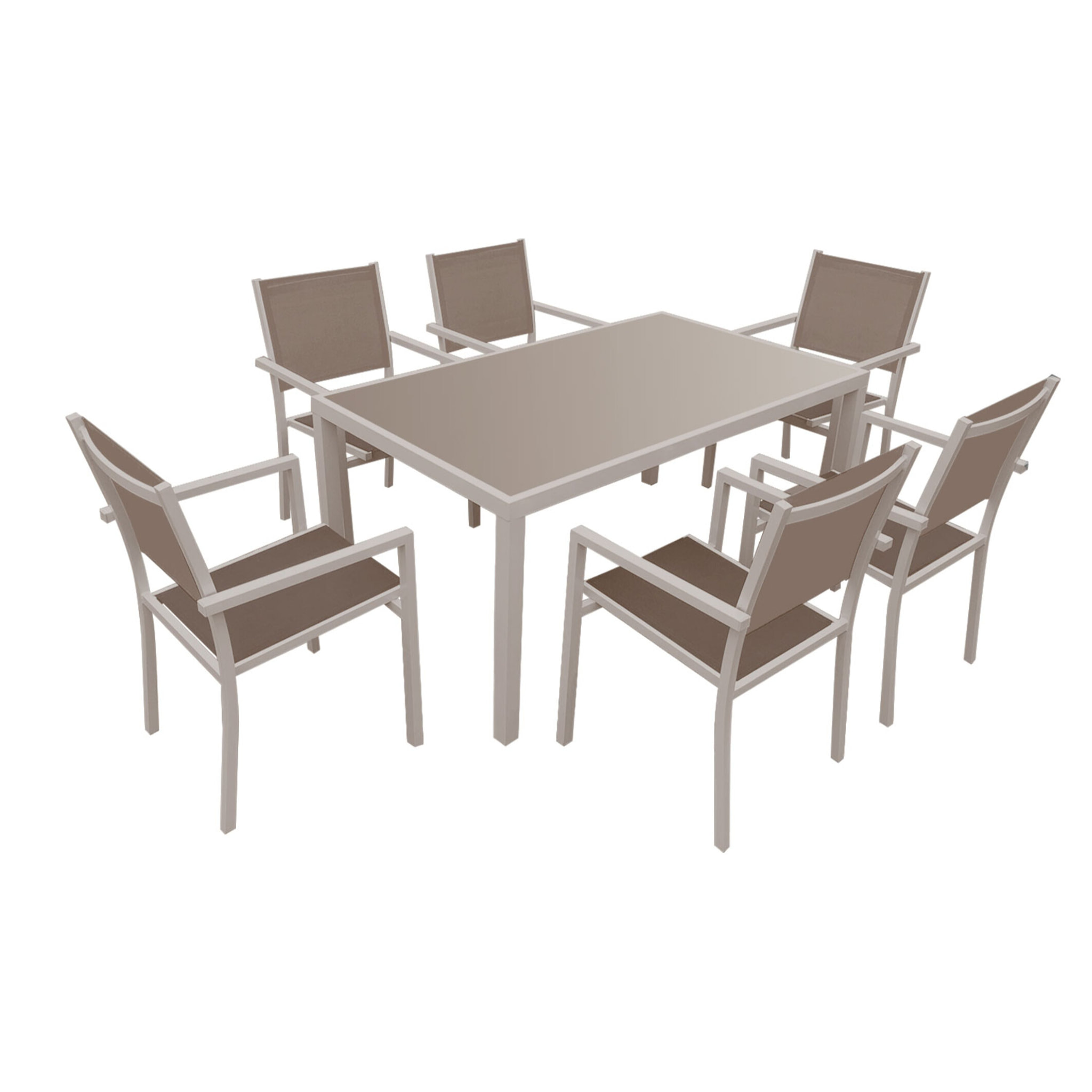 Salon de jardin BERGAMO en textilène taupe 6 places - aluminium taupe