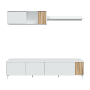 Mobile porta TV Woonsocket, Armadietto soggiorno con ante, Armadio pensile con mensola, Credenza multiuso, 200x40h47 cm, Bianco e Rovere