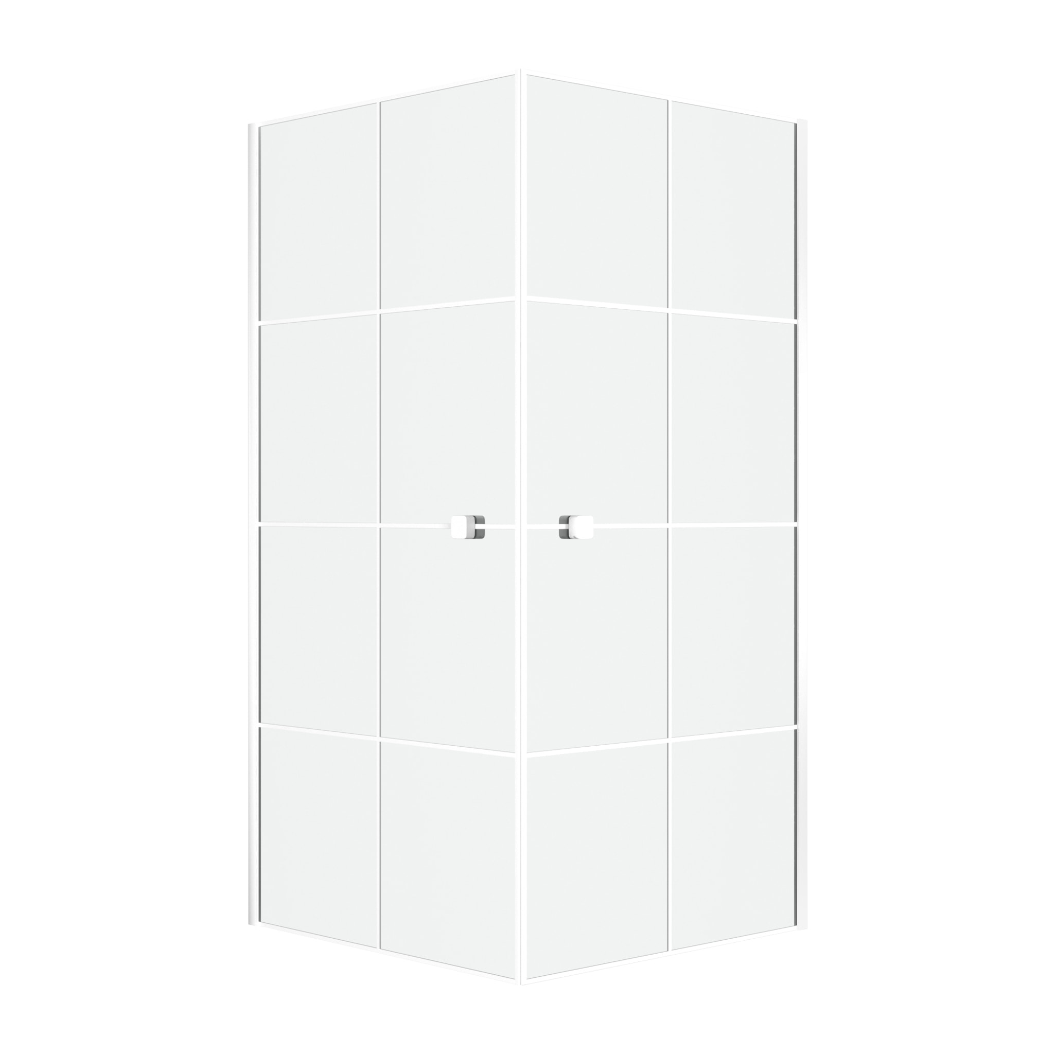 Portes de Douche en Angle 90x90x190 cm - Motifs carrés - Profilés Blanc - WHITE CUBE
