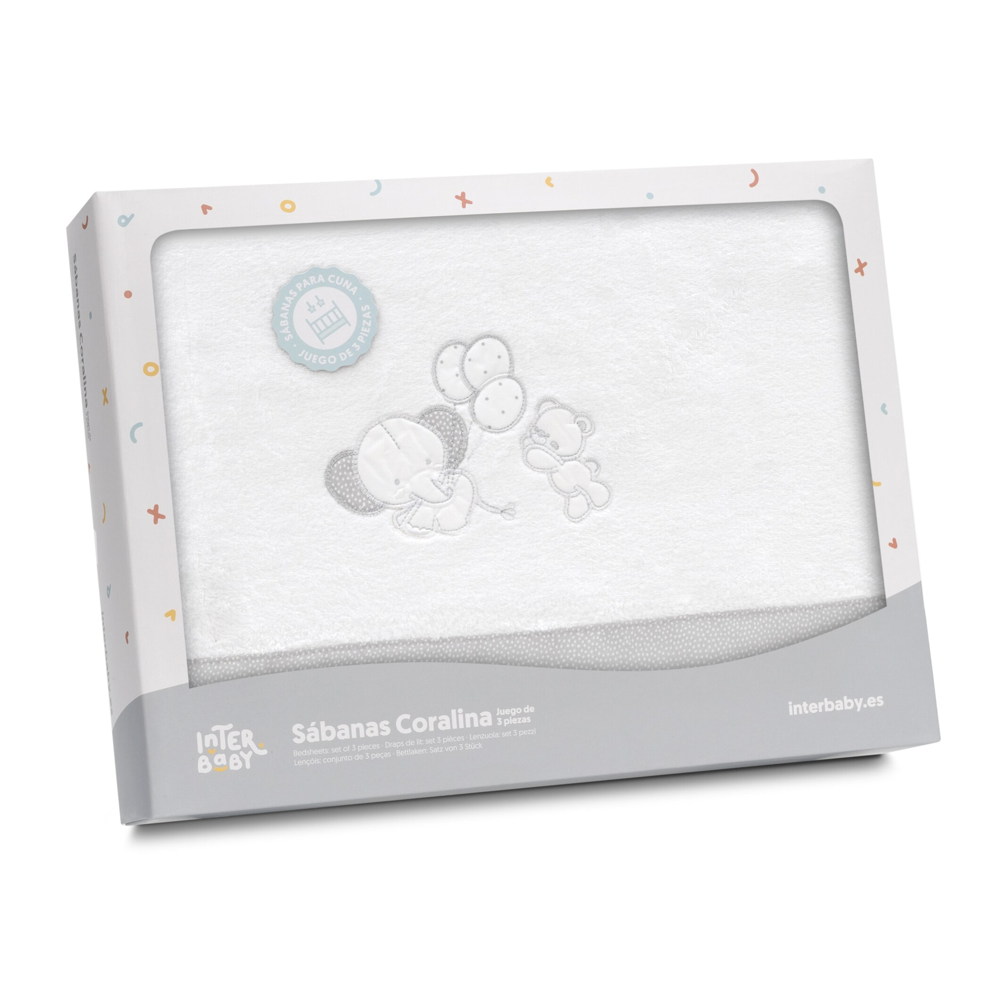 Triptico Minicuna Coralina Oso Elefante Globos Bco/Gris