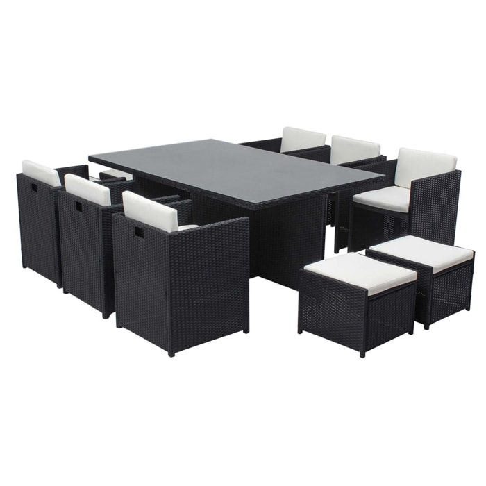 Salon de jardin 10 places noir-blanc + housse de protection REGINA