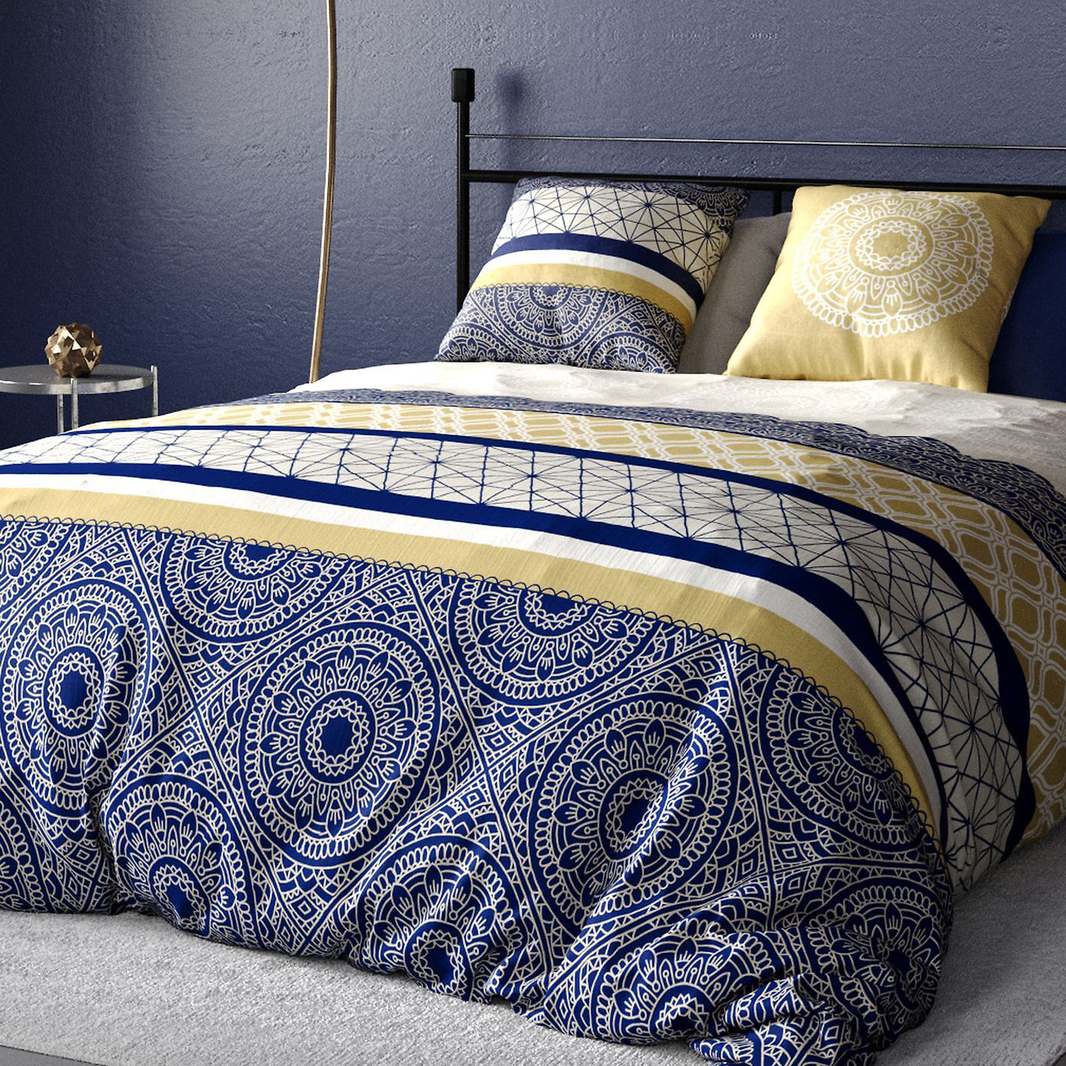 Parure housse de couette coton bleu