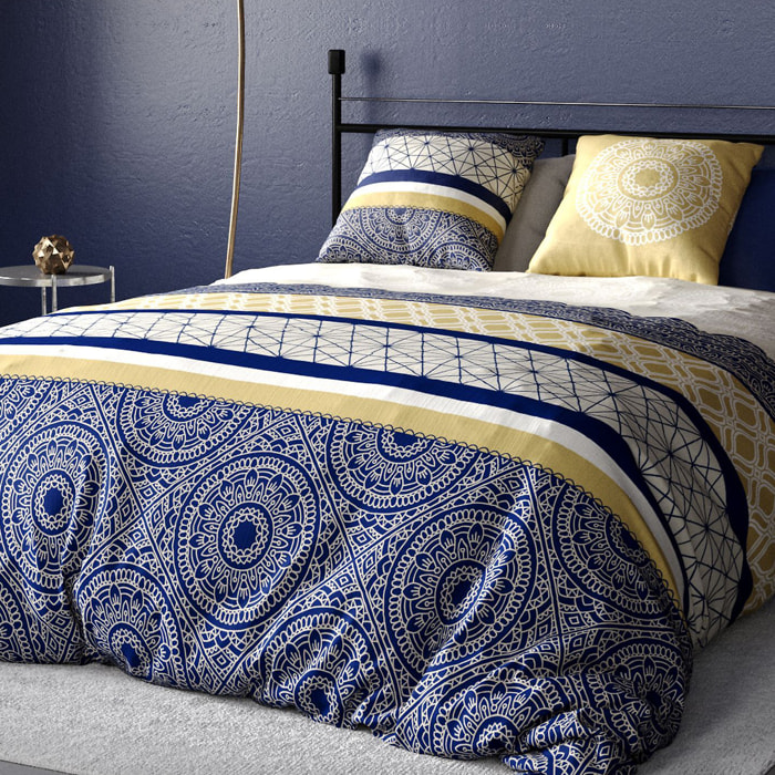 Parure housse de couette coton bleu