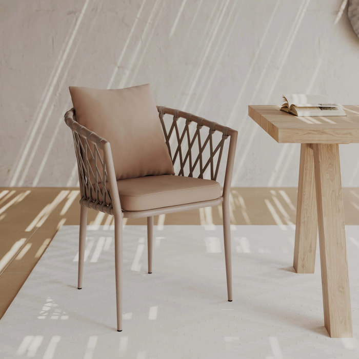 Lot de 2 chaises de jardin en métal et tissu taupe - Dulcy