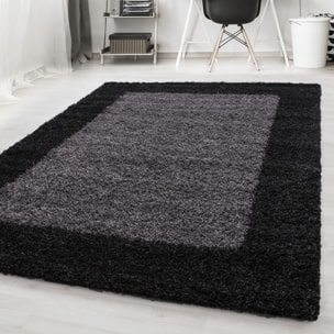 OTTA - Tapis shaggy à poils longs motif cadre Anthracite