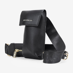 Riñonera plana negra con argollas