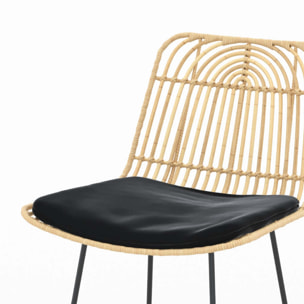 Lot de 2 chaises pour îlot central 66 cm en rotin et noir - Goa