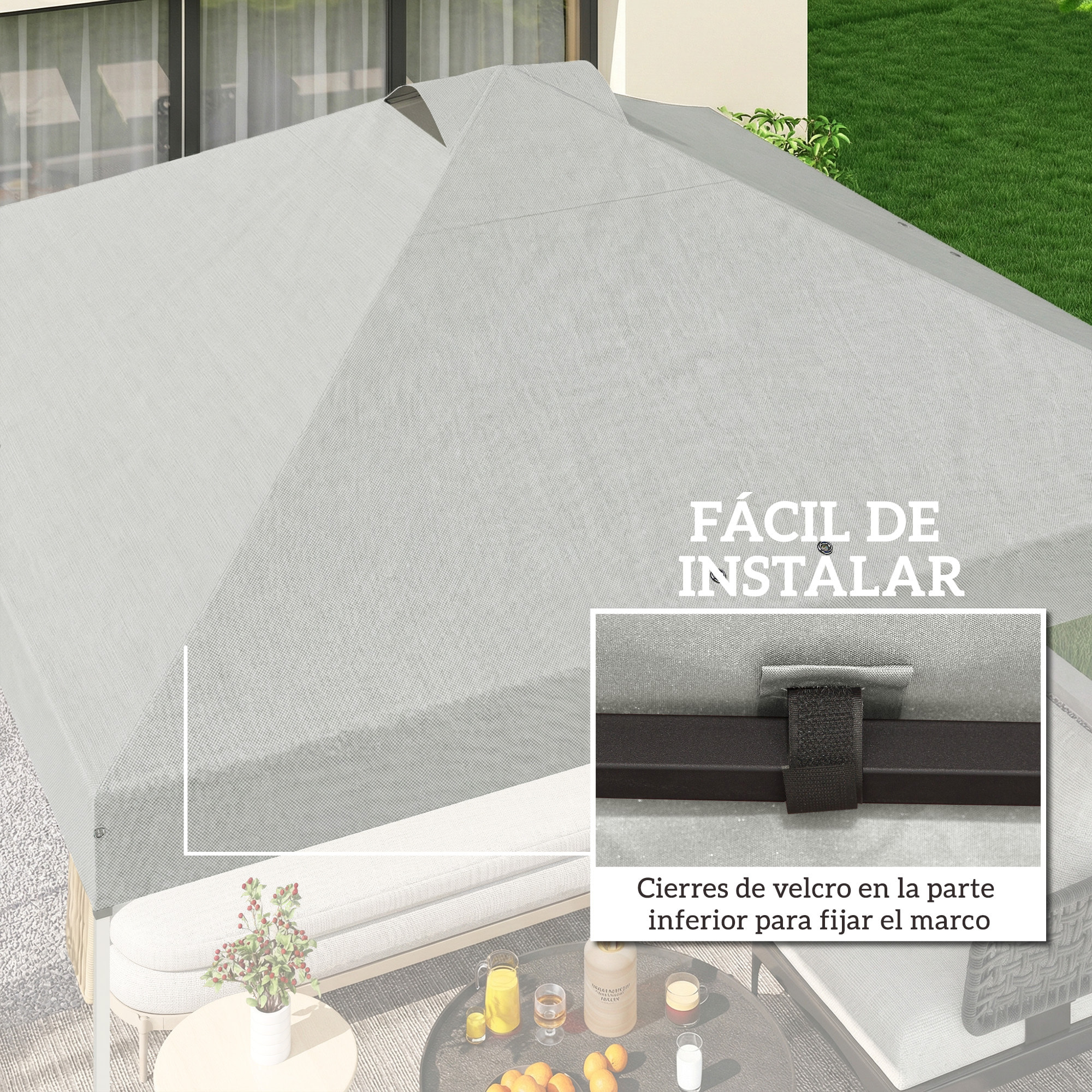 Toldo de Pérgola de Recambio 3x3 m Techo de Repuesto para Carpa Plegable de Jardín de Tela Oxford 210D con 8 Orificios de Drenaje y Doble Ventilación Protección UV 50+ SOLO TOLDO Blanco