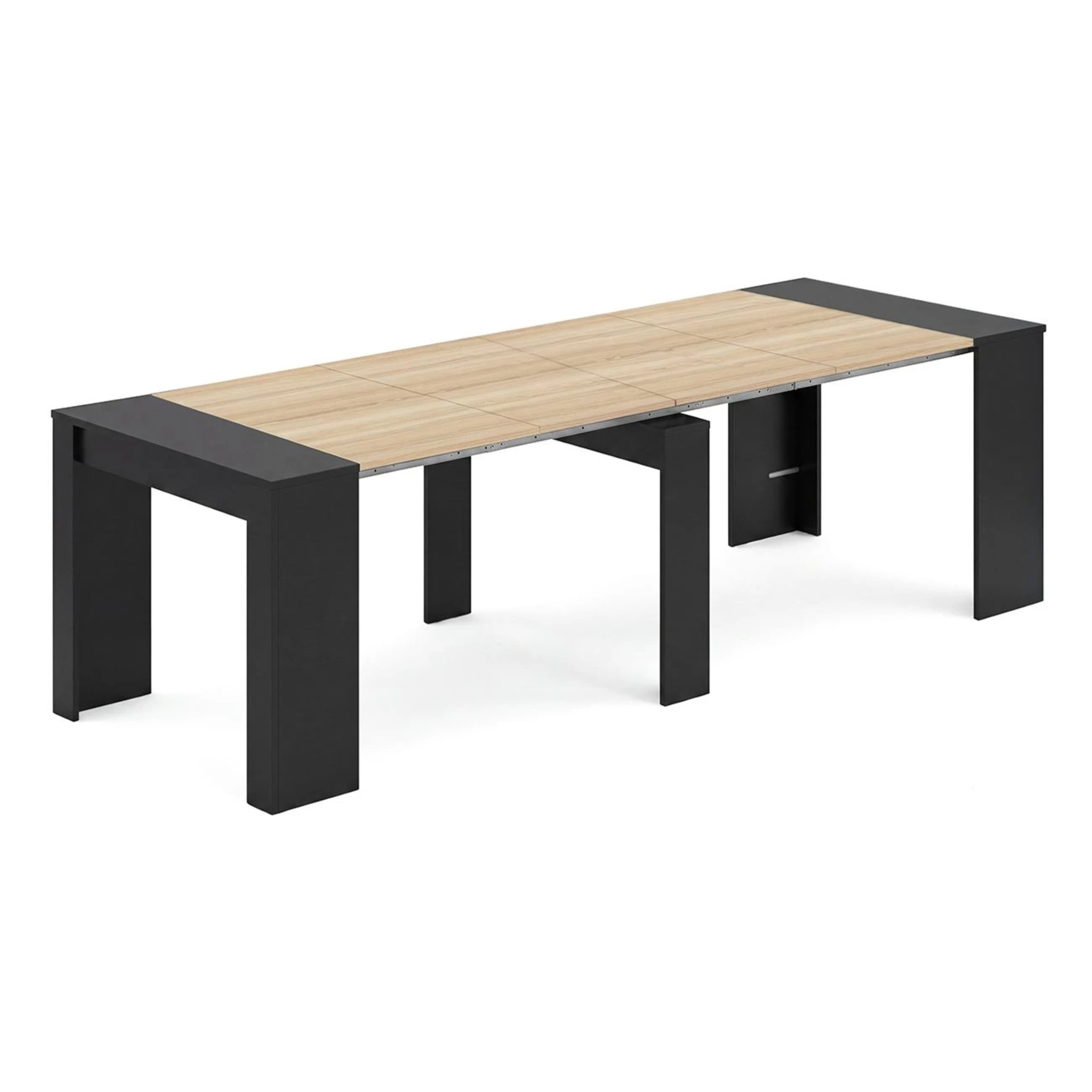 Mesa consola extensible en negro mate y roble canadian 50-235x90 cm Denis Negro Mate - Roble Canadian