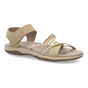 Sandalias planas de mujer diseño moderno, comodas con cierre de cierre autoadherente y con tiras elasticas cruzadas