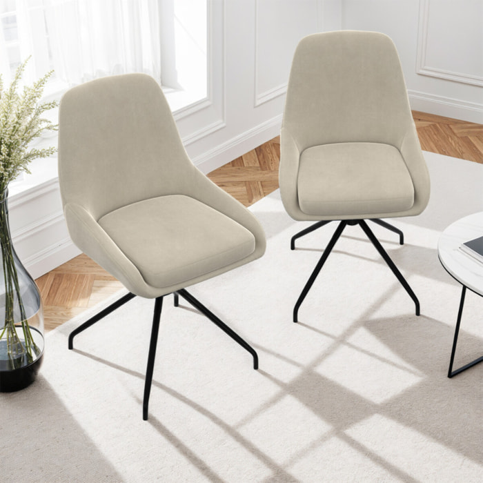 Chaises Olivia pivotantes en velours et pieds métal - Crème