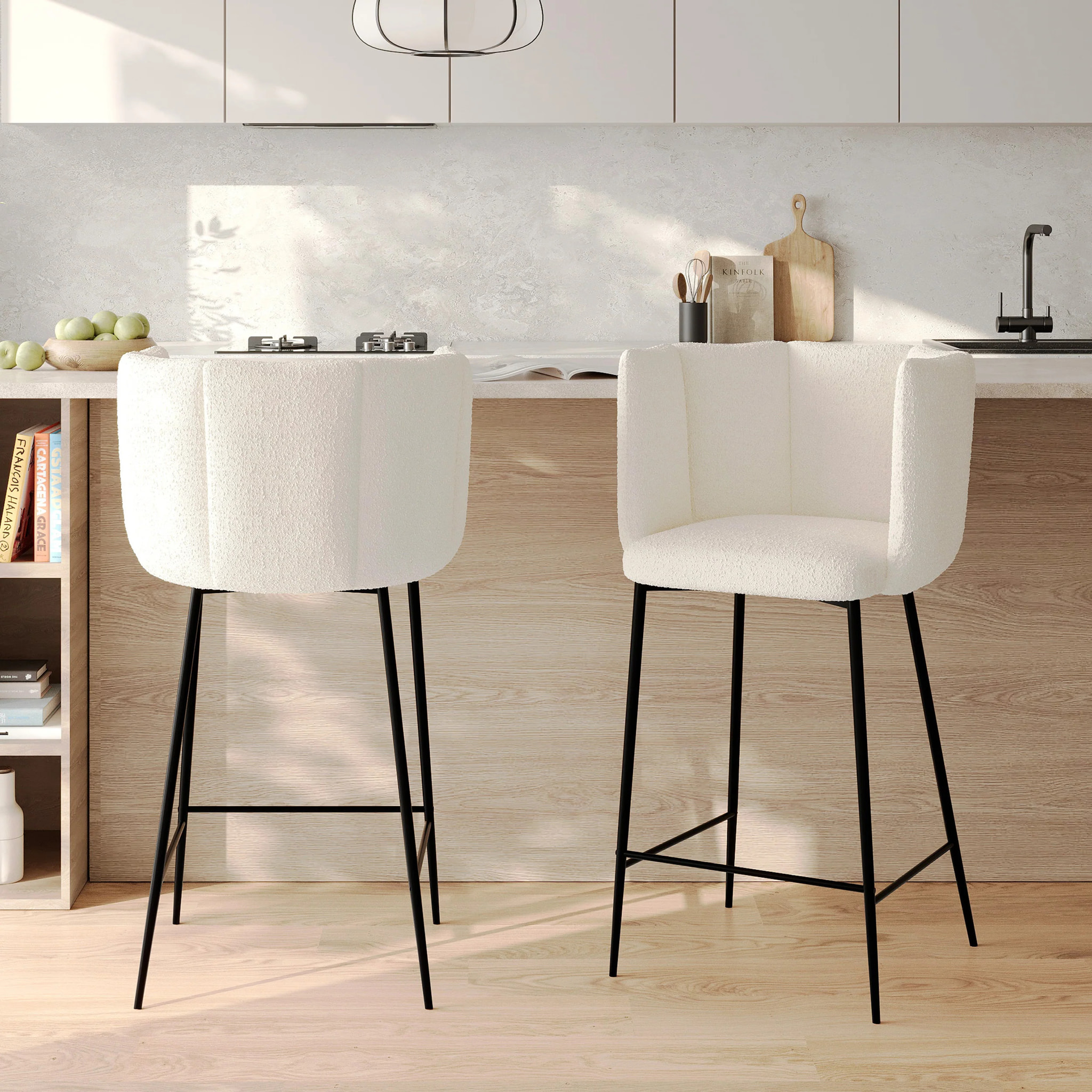 Lot de 2 chaises pour îlot central 67 cm en tissu bouclé beige - Rosy