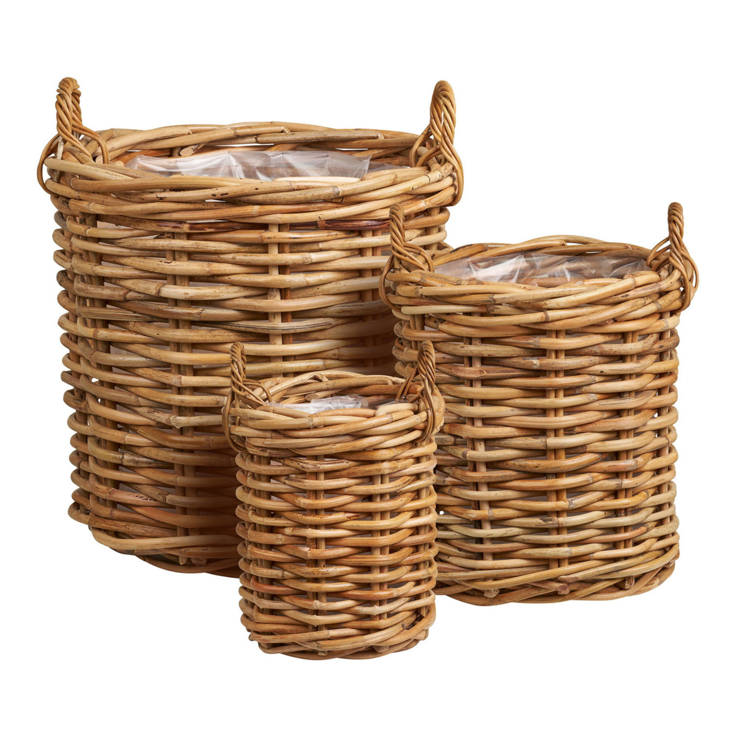Burton - Set 3 cesti in rattan kubu naturale di misure diverse