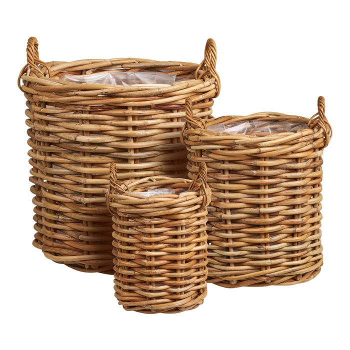 Burton - Set 3 cesti in rattan kubu naturale di misure diverse