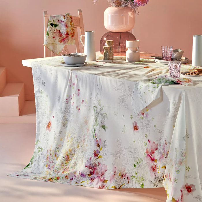 Nappe Jardin sauvage blanc lavé