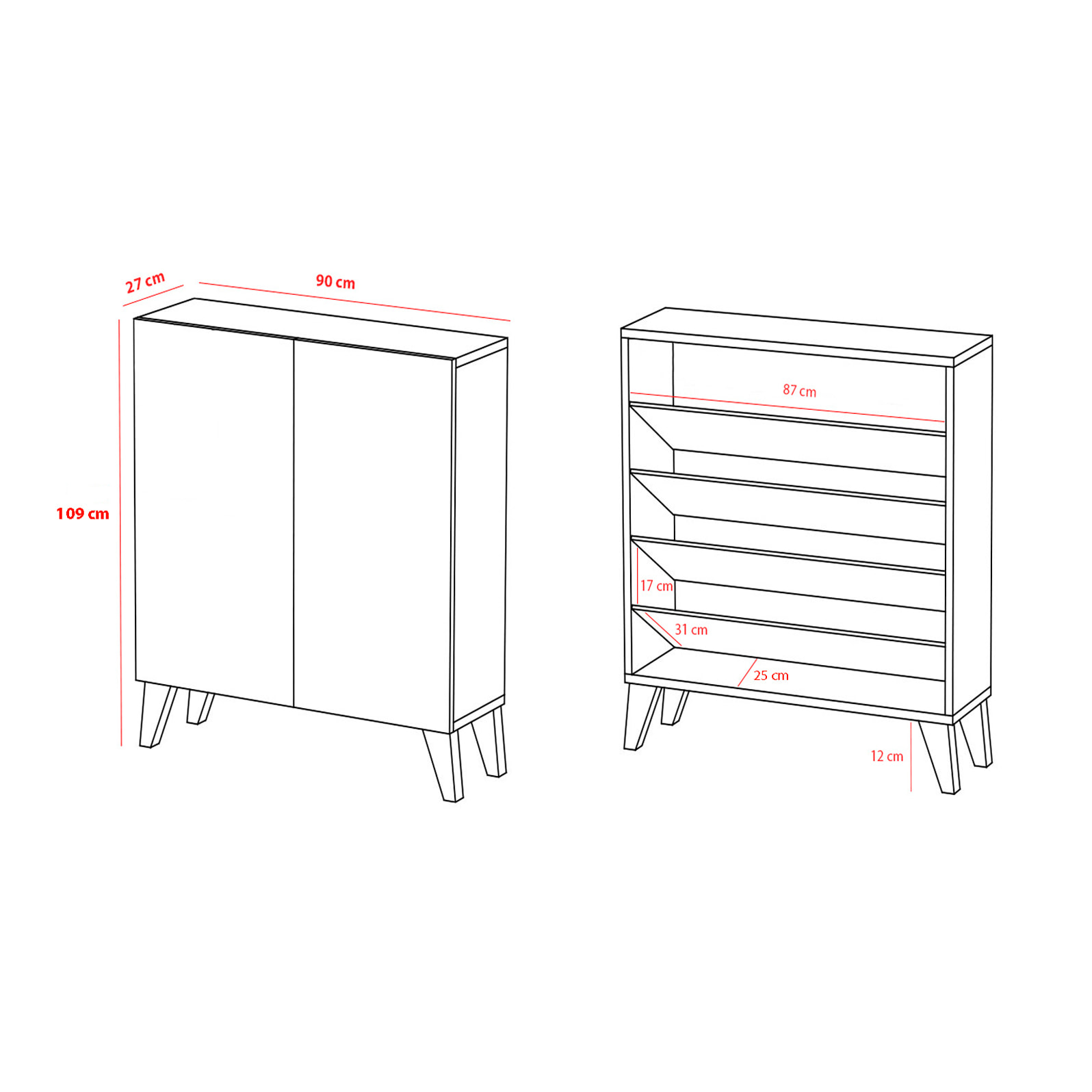 Zapatero Narvik melamina roble dorado puertas vallado patas negro 109x90x27cm
